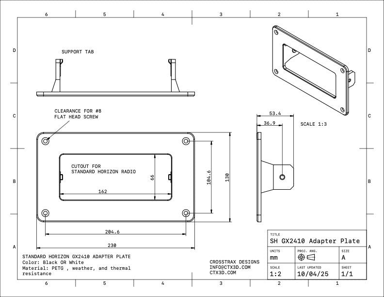 Standard Horizon GX2400 - Marine Radio Flush Mounting Plate.