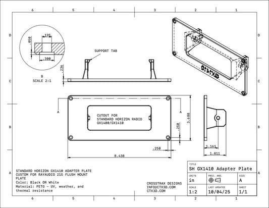 Standard Horizon GX1400 - Marine Radio Flush Mounting Plate - Custom Order