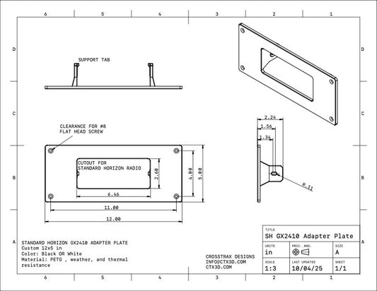 Standard Horizon GX2400 - Marine Radio Flush Mounting Plate - Custom Order